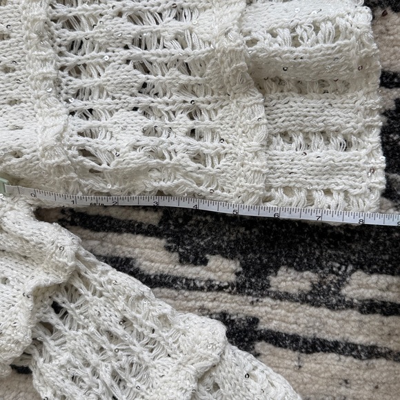 NWT Wildfox Ivory Open-Knit Cropped Sweater bell sleeve silver sequins festival - Picture 5 of 6